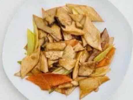 Pressed tofu with king oyster mushrooms